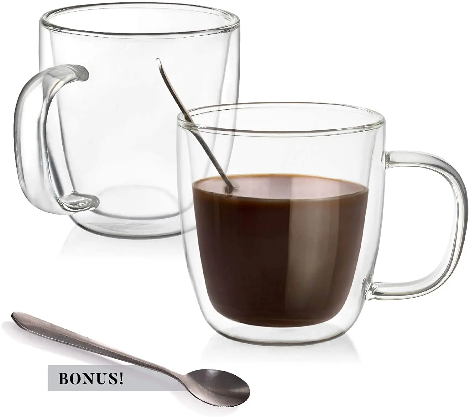 Clear Coffee Mugs Set Of 2 Double Wall Insulated Glass Mugs With Big Handle Americano