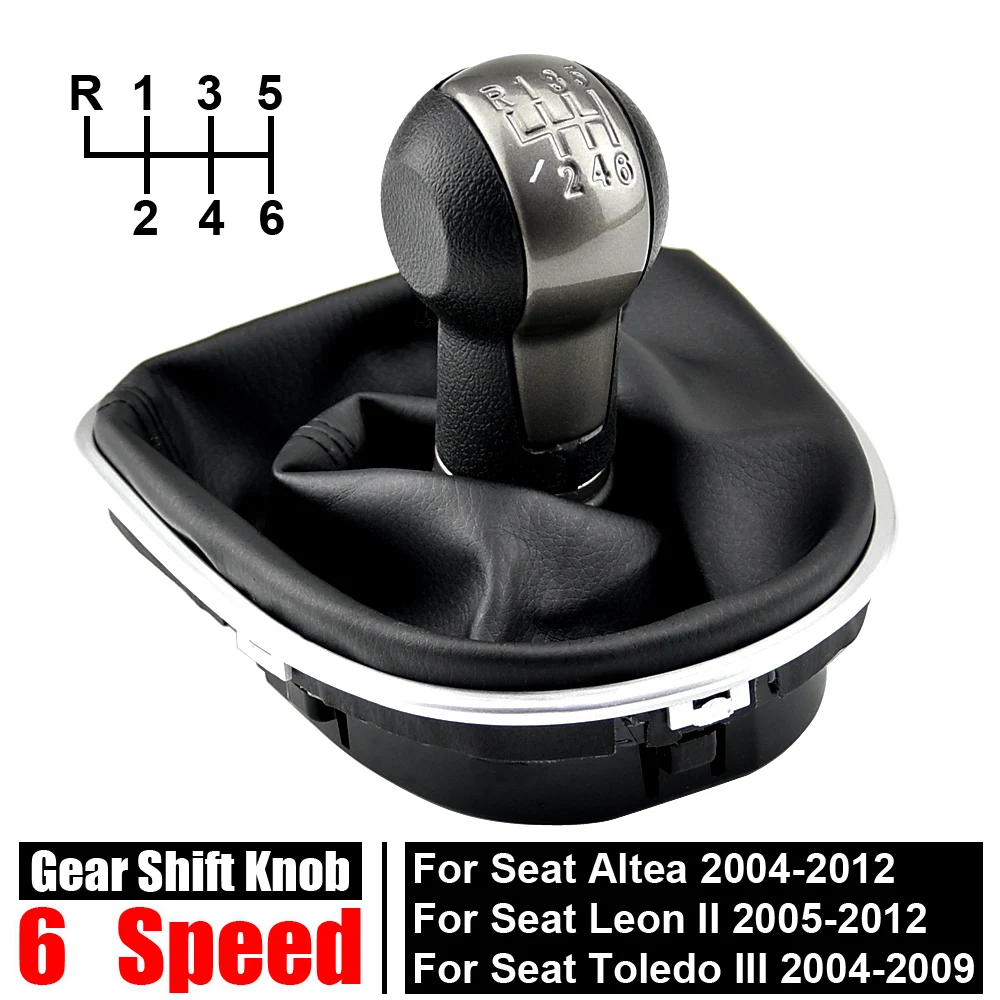 Gear Shift Knob Lever Shifter 5 6 Speed ABS With Leather Gaiter Complete Sets For Seat Altea 2004-12 Leon II 2005-12 Toledo III