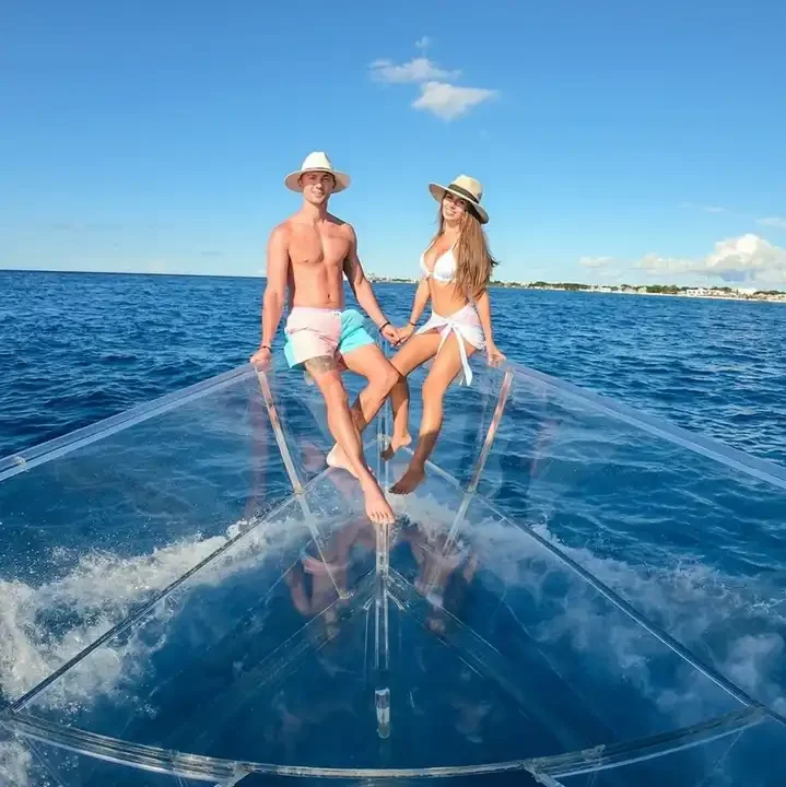 SUNLIFE big size clear boat transparent glass bottom boat crystal vessel clear boat for 15 passengers with 75HP motor engine
