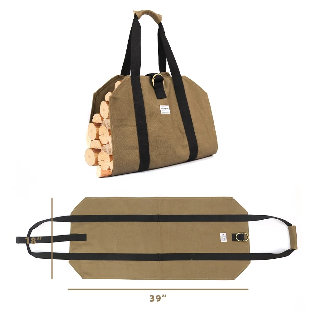
Custom Canvas Firewood Bag Log Carrier Bag With Hook And Loop 