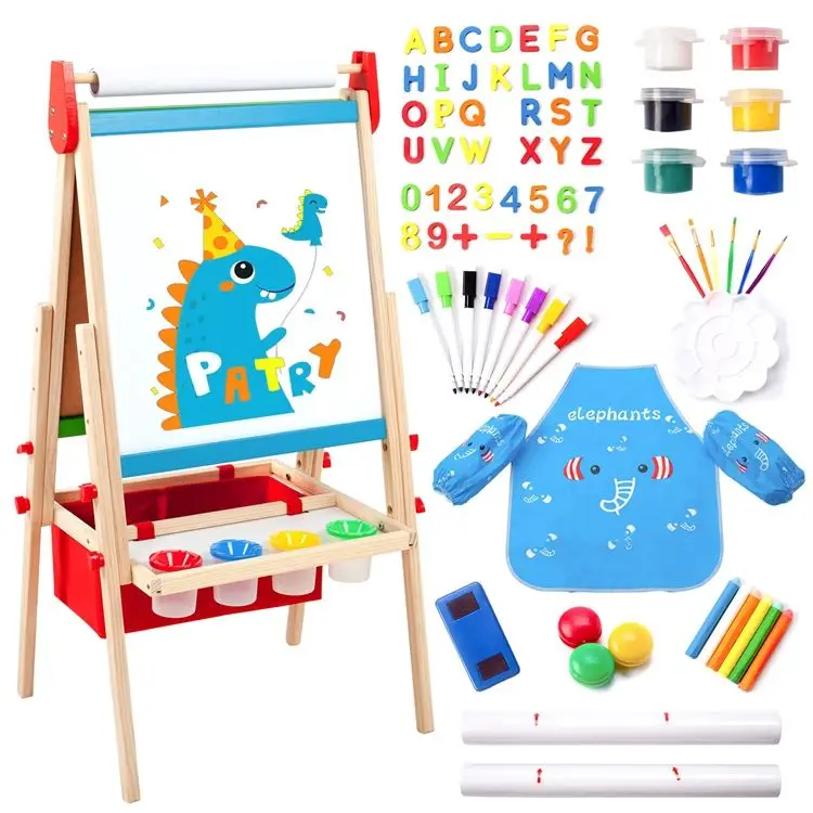Tiktok Hot Accessories Adjustable Double-Sided Board Wooden Kids Easel Drawing Board With Magnetic Chalkboard