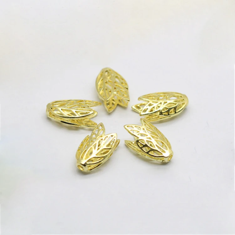 Zhongxing New Hot Sale Brass Real Gold Plated Openwork Leaf/Flower Brass Spacer Bead Accessories Bead Holder Accessories