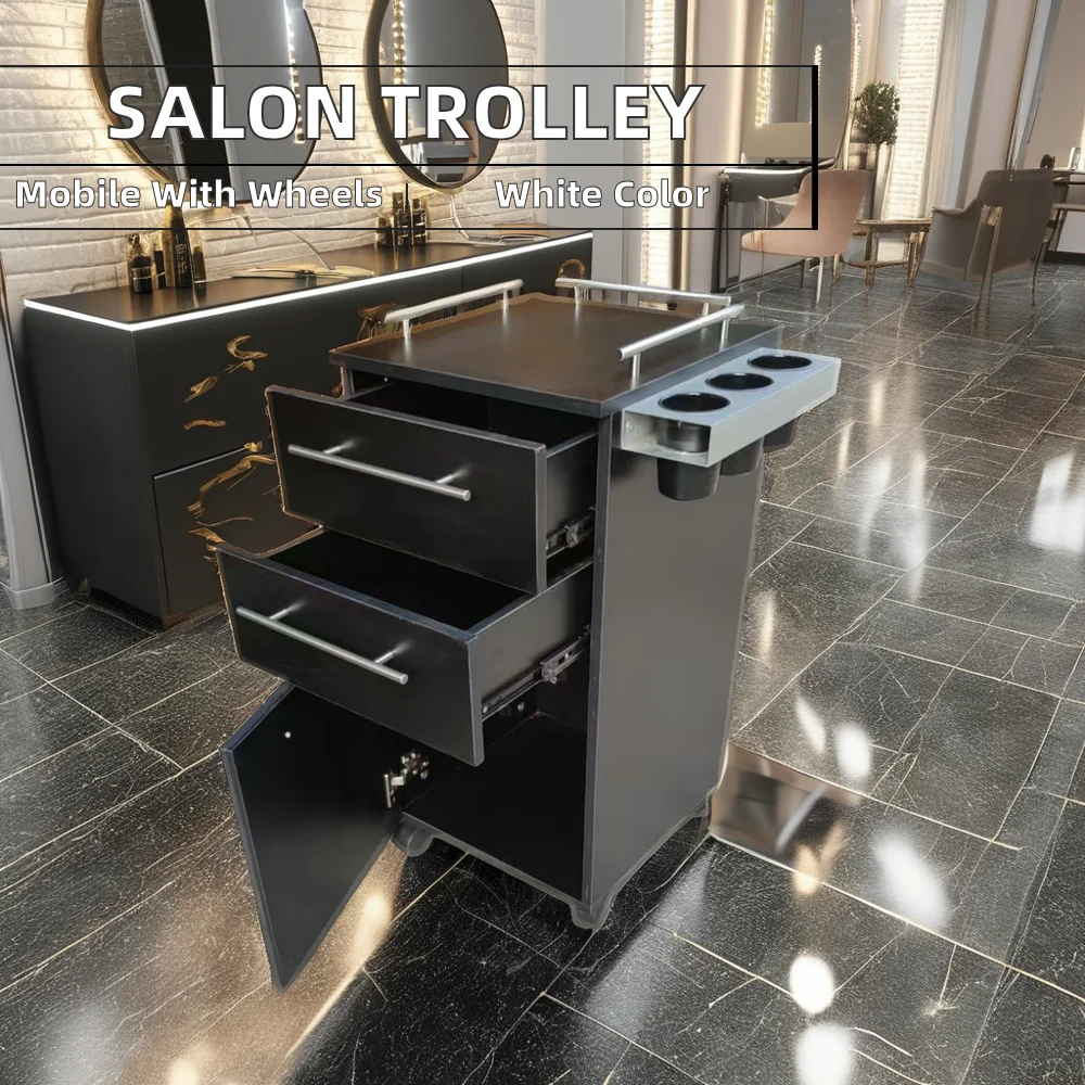 Wholesale Modern White Wood Salon Trolley with Wheels 3 Drawers Storage Rack for Home Hotel Beauty Hair Salon Warehouse Use