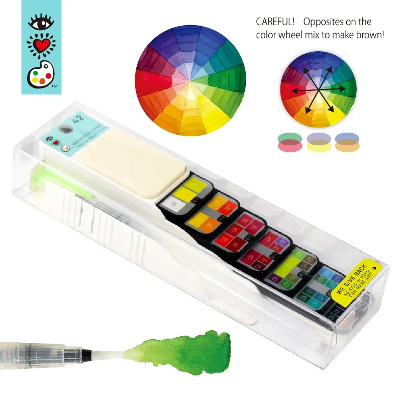 Professional Travel Pocket watercolor paint set 42 with 1 Round Water Brushes