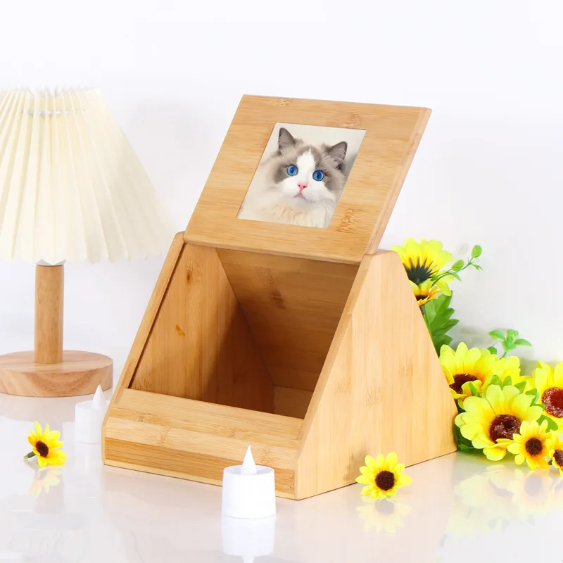 Cat Dog Pet Memorial Gifts Commemorative Box Small Solid Wooden Urn Photo Frame Pet Ashes Box for Pet