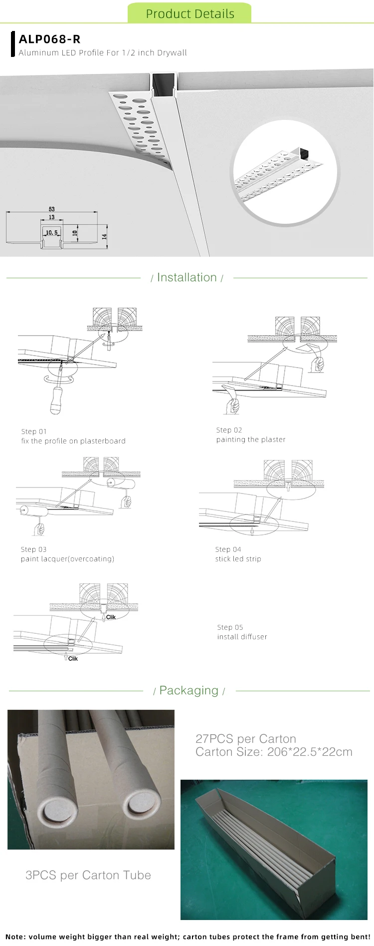 
Recessed Aluminium LED profile for drywall use, with holes on the flange 