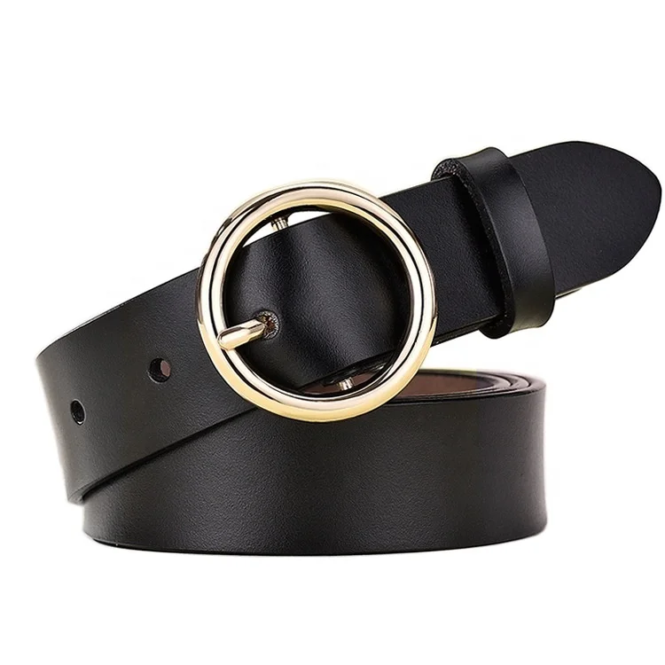 Fashion Women Leather Belt for Dresses Jeans Pants With Classic Round Buckle