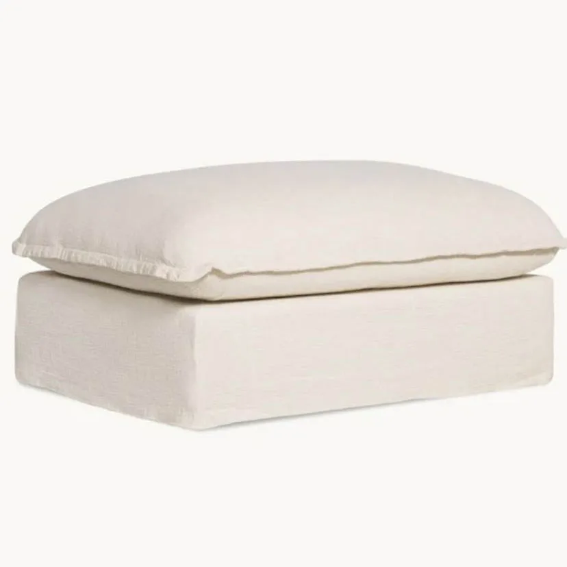 Luxury Cozy Single Sofa White Couch Square Beige linen sofa with ottoman set