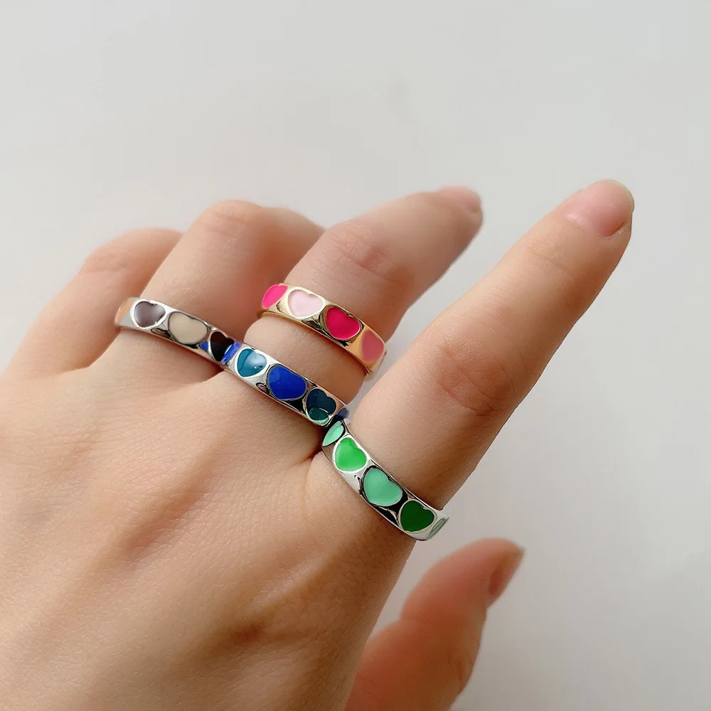  Ins Retro Style Women Drip Rings Female Niche Design Sweet Double Love