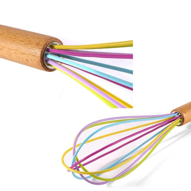 Kitchen accessories gadgets custom logo wooden handle 8 10 12 inch manual egg whip wire whisk for whisking