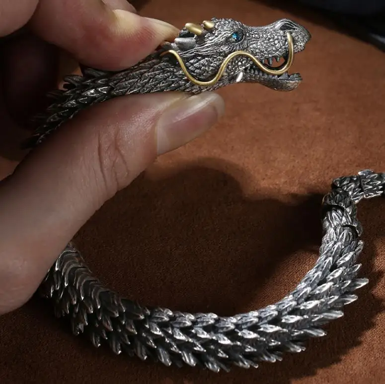 CaiCai Dragon bracelet male retro domineering trendy male bracelet keel cold wind advanced sense of large black dragon snake