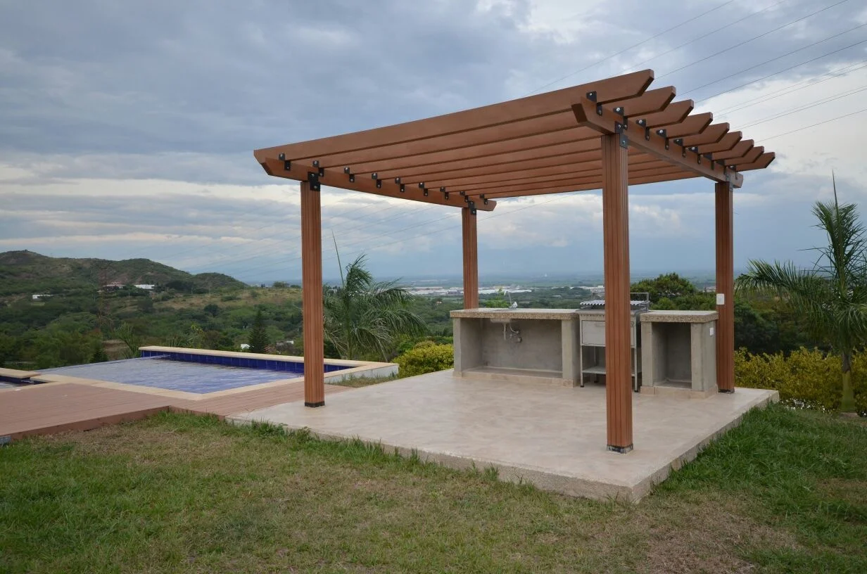 outdoor patio garden terrace waterproof UV resistant decorative pergola wood composite