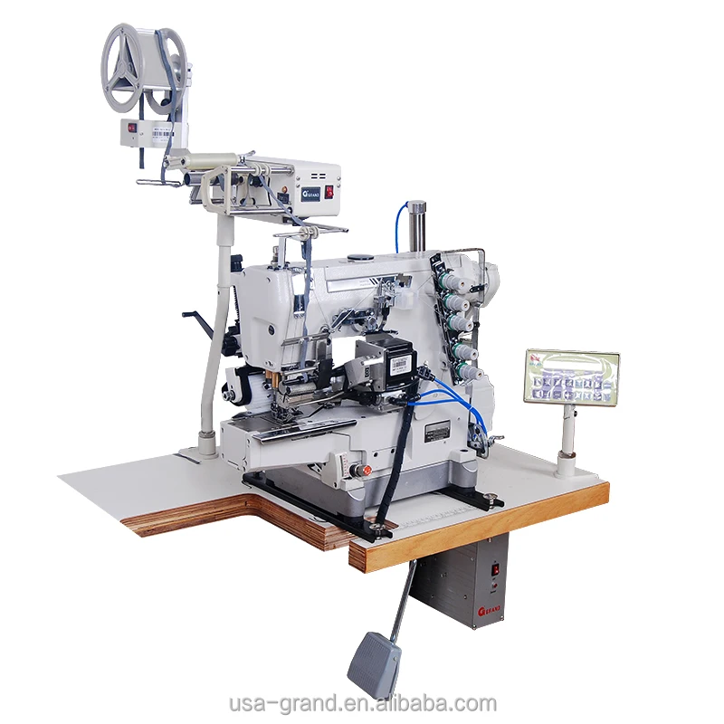 GFU-1/UT Tape feeder machine+GMD-18 18Section Computerized elastic metering feeder&cutting tape device|GRAND Coverstitch machine
