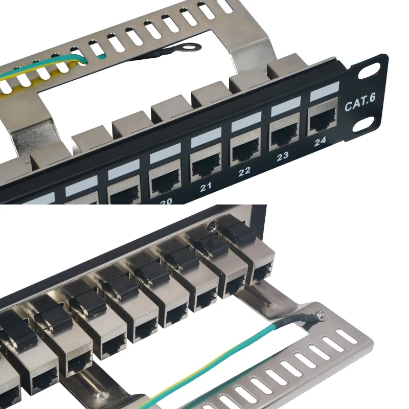 ZHEFAN RJ45 socket 8P8C lan patch panel 24 port 19inch 1U networking Cat6 STP FTP patch panel with keystone jack