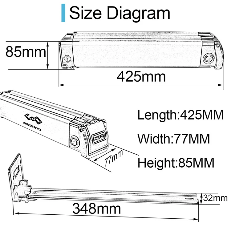 Electric bike battery rear rack 48v 16ah lithium ion battery ebike rear rack 18650 ebike battery for bke