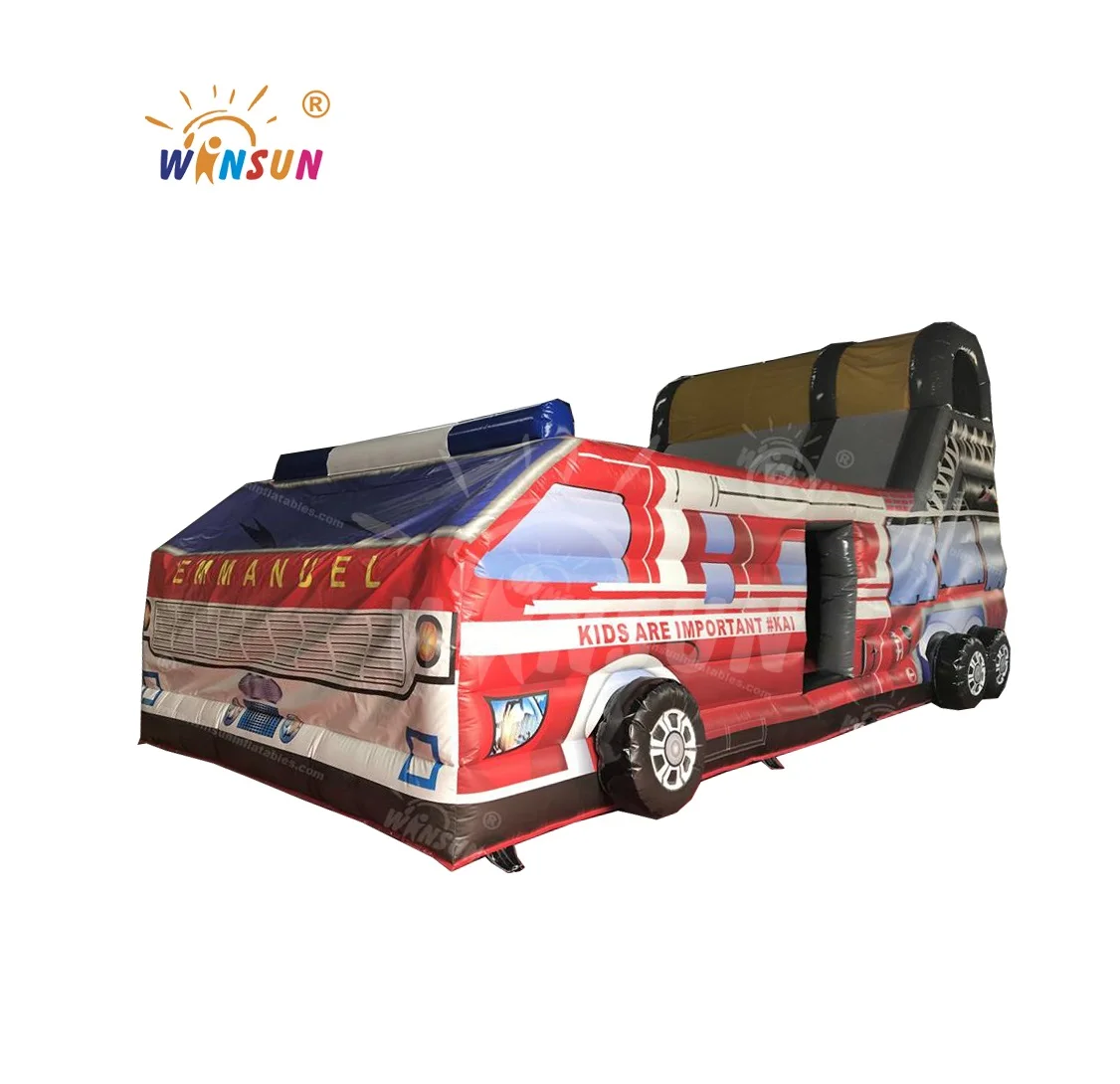 New design outdoor indoor Inflatable Fire Truck Slide commercial attractive Water Slide for amusement park
