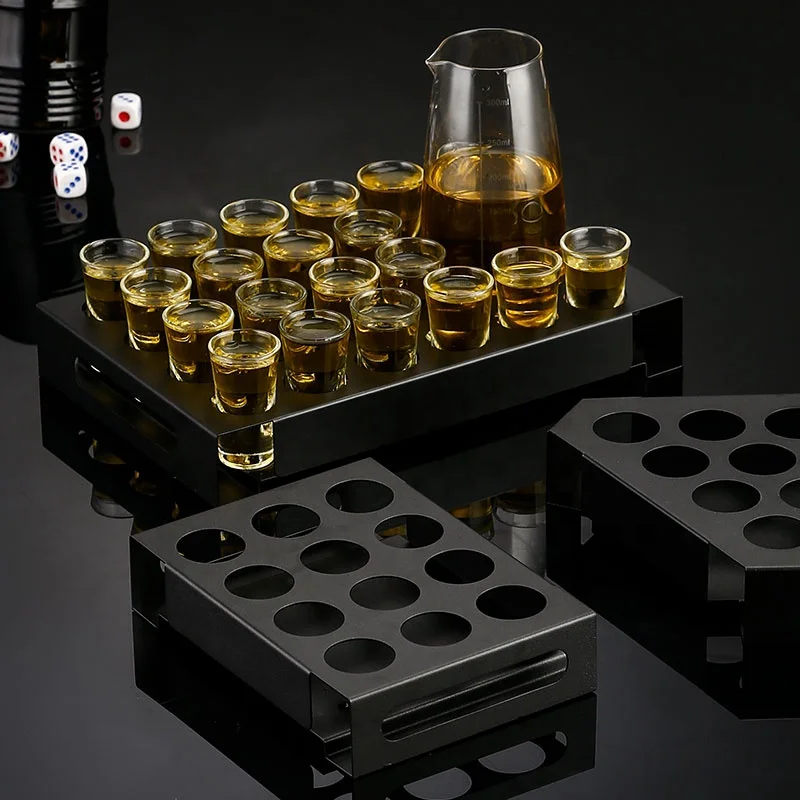 Bulk Custom Shot Glasses With Stainless Steel Shot Tray White Wine Cup Set Chinese Split Wine Pot Shot Glasses Custom Logo