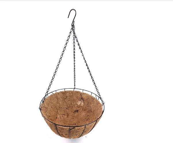 Eco-friendly 14 Inch Coconut Fiber Flowerpot Iron Hanging Planter Basket Decorative Baskets With Coco Coir