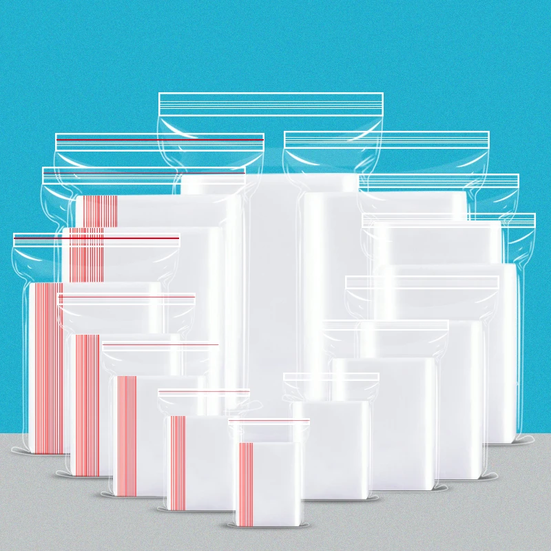 Transparent plastic reclosable zip poly bags with resealable lock seal zipper grip Self sealing bags