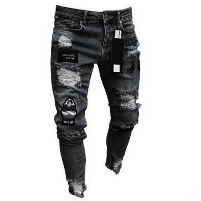 
Good Quality Stretch Men Jeans Breathable Nylon Shredded Pencil Pants Lightweight Denim Pants 