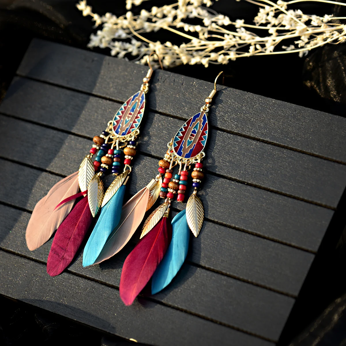 Bohemian Feather Tassel Earrings For Women 2021 Ohrringe Water Drop Vintage Statement Earrings Boho Indian Jewelry Kolczyki