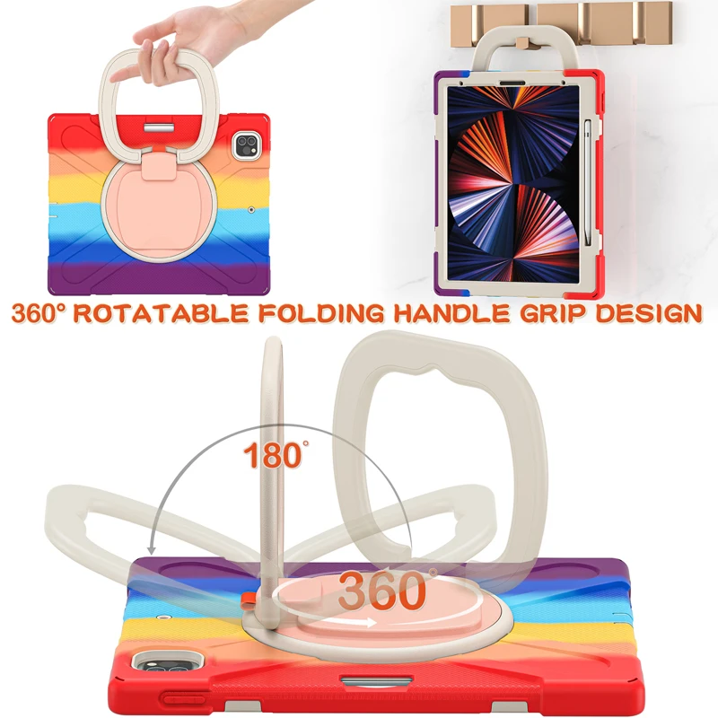 Rugged 3 in 1 Heavy Duty Shockproof Protective Silicone Case For iPad Pro 12.9 2021 Case Cover with pencil holder and kickstand