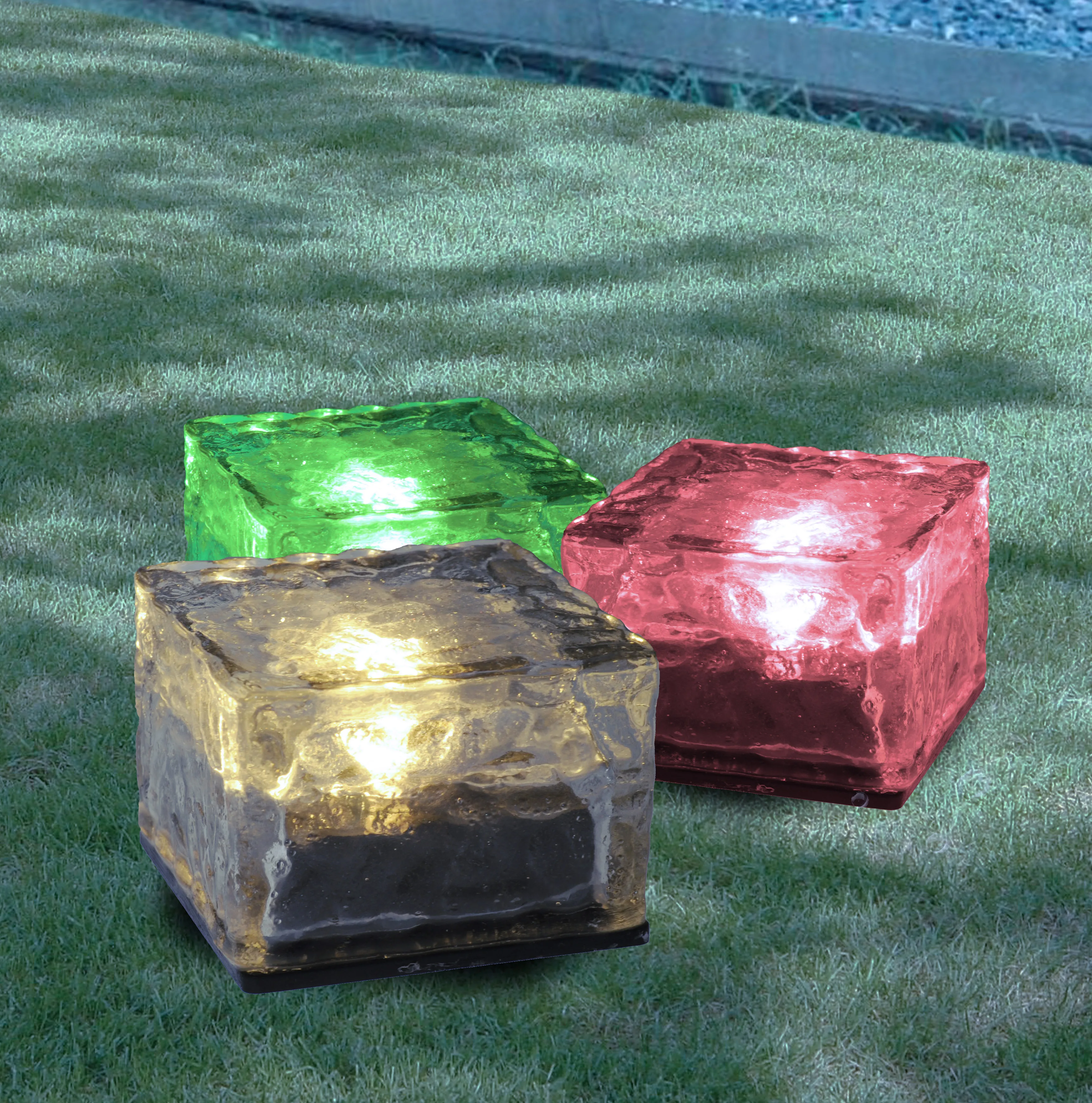 ENJOYSOLAR Decorative Brick LED Light Multicolor Solar Glass Buried Lamp For Garden Pavement