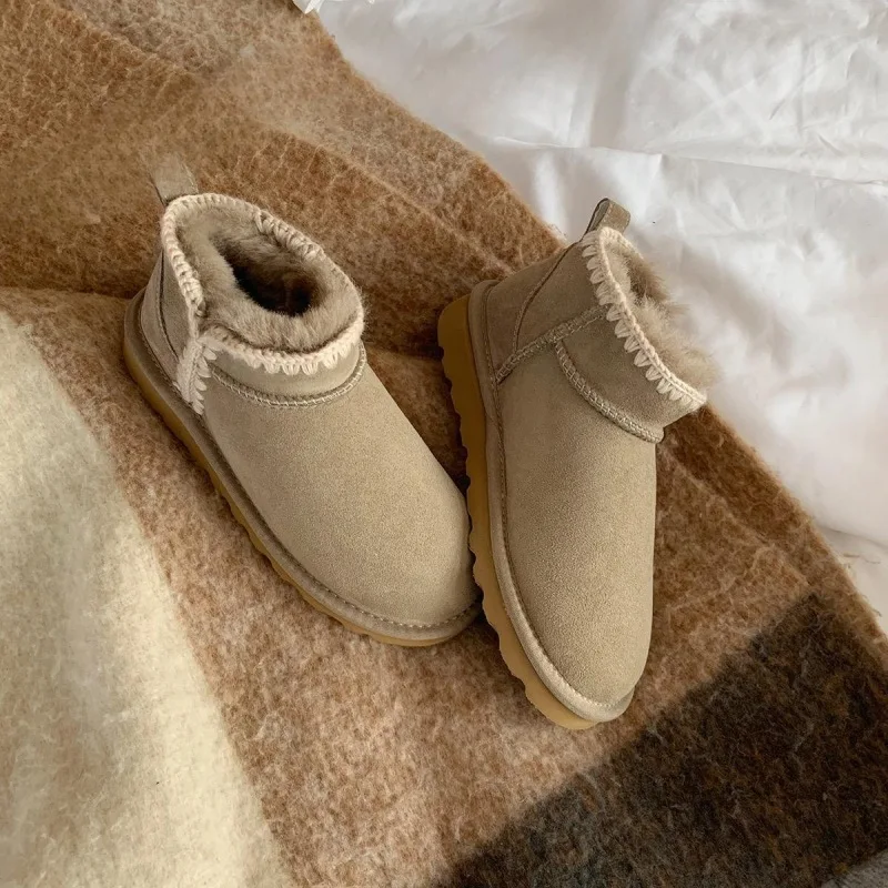 Wholesale Winter Thin bottom Snow Boots Brands Design Genuine Leather Fur Boots Women Warm Comfortable Snow Boots