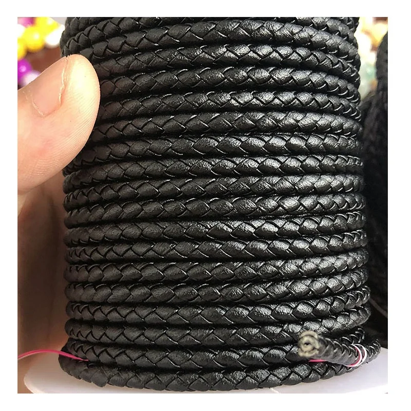 Black 100% QC 100% genuine Nappa top layer leather cord 3mm 4 strands top quality actual goods lamb leather braided jewelry cord