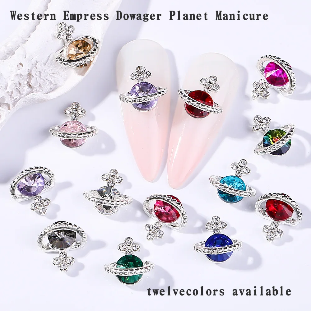 3D Crystals Diamond Nail Art Saturn Figure 3D Charms Alloy Rhinestone Nail Charms for Crafts DIY Nail Decorations