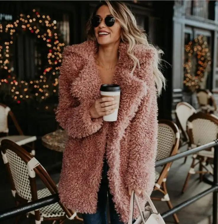 
Autumn and winter new fashion women long faux fur loose solid color plus size coat 