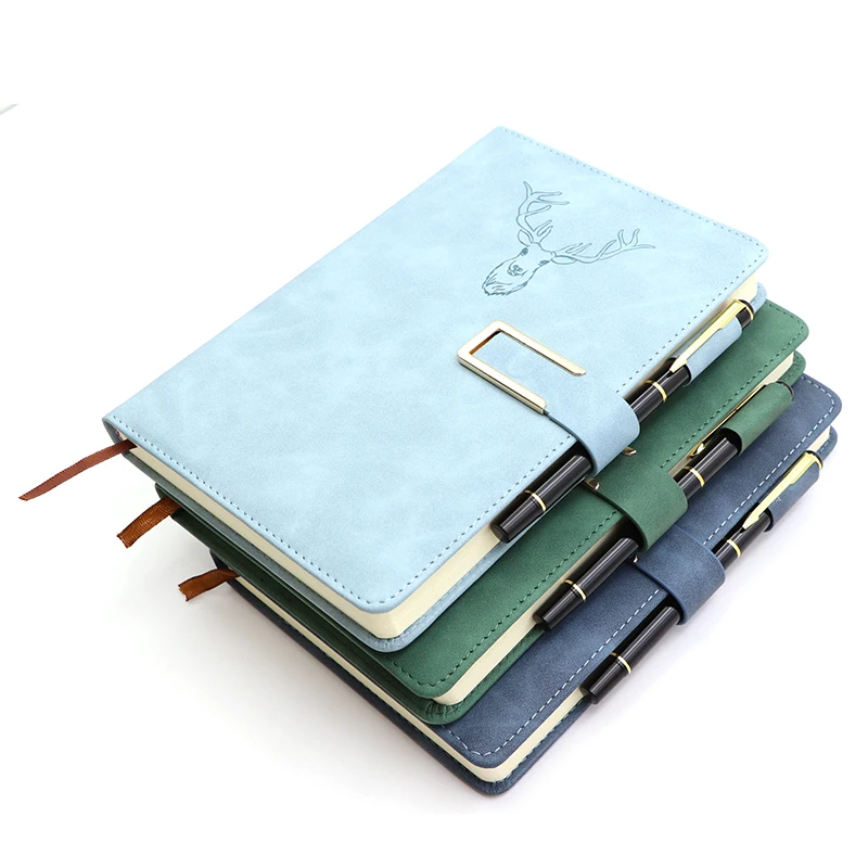 Hot selling custom logo pu leather moleskine a5 dot grid notebook with pen