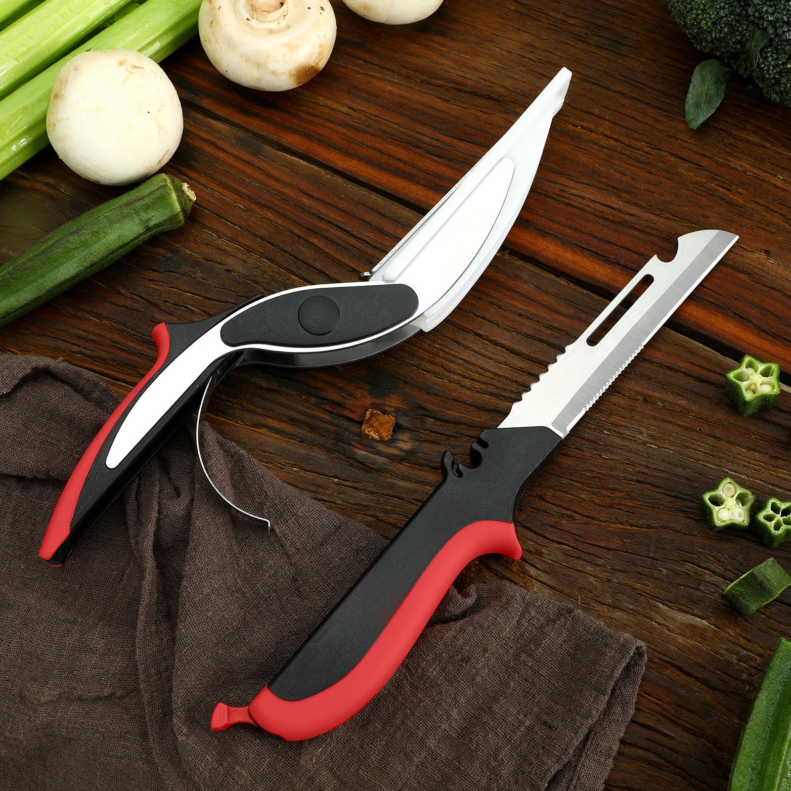 2 In 1 Multifunction Kitchen Scissors Stainless Steel Kitchen Scissors With PP Handle Detachable Kitchen Knife Scissors