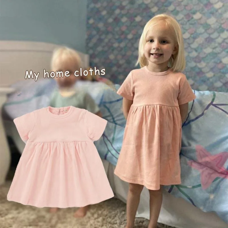 summer small baby frock design Round neck short-sleeved skirt 0-4 Years toddler knitted girl dress