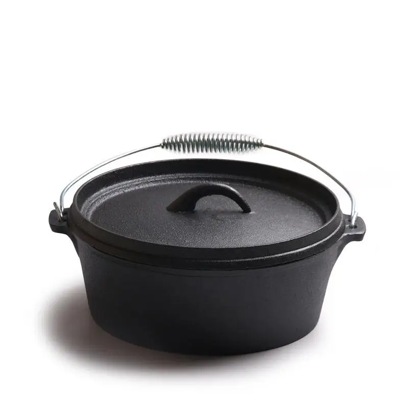 Camping Dutch Oven Pre-Seasoned Cast Iron Pot with Lid for Using on the Stove, Grill, or Over the Campfire with Metal Handle