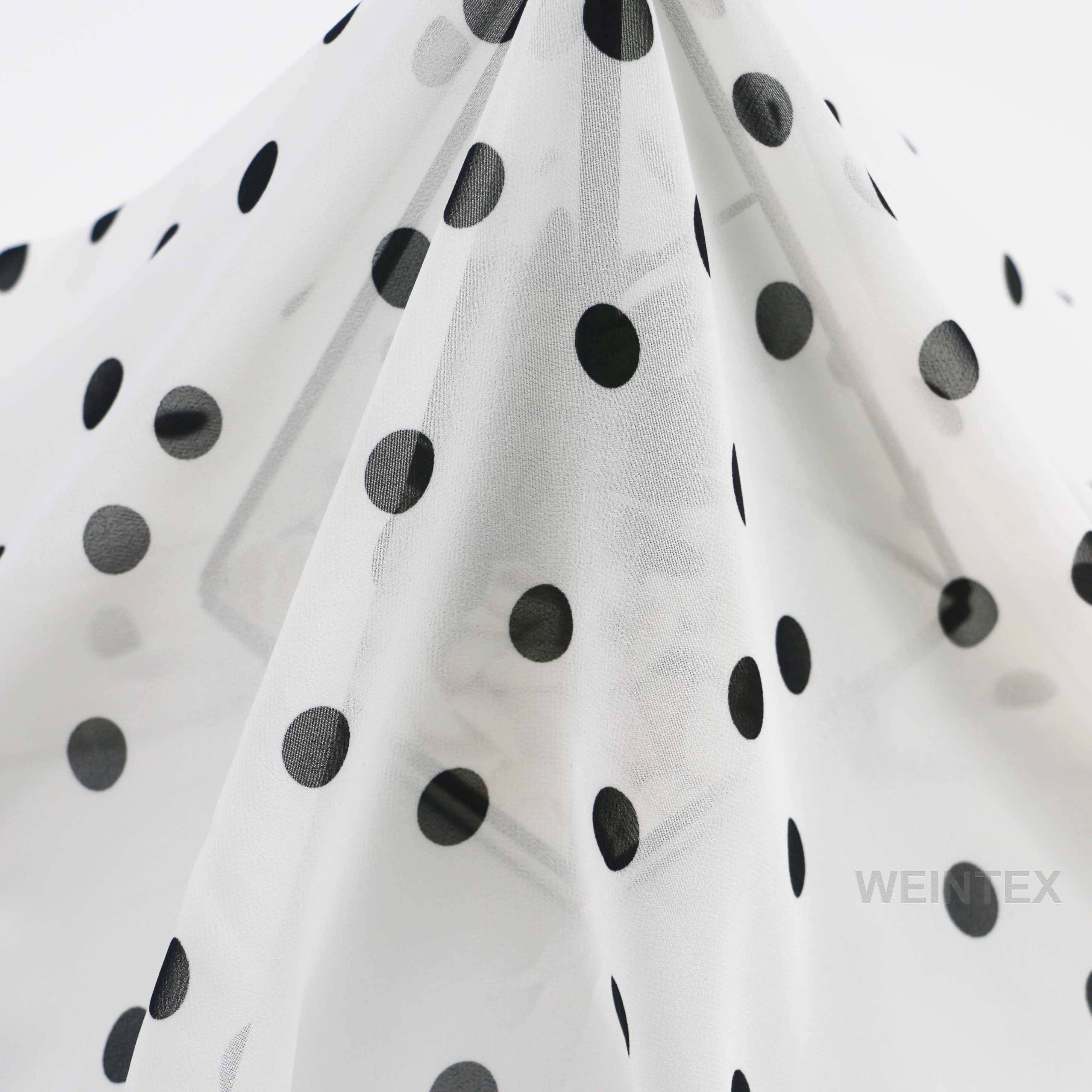 WI-A07 Wholesale high quality fashion polyester 1cm polka dot swiss chiffon fabric price per meter for clothing