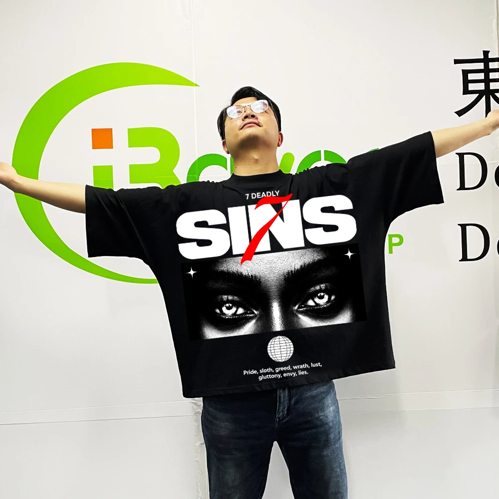 300Gsm Boxy Unisex Printed T Shirt Manufacturer Custom Oversize Plain T Shirt Screen Printing Drop Shoulder Cropped T Shirt Men