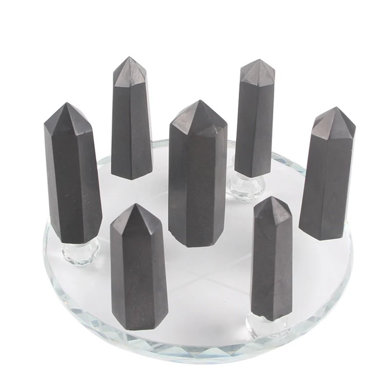 Wholesale crystal stone natural graphite shungite points seven star array towers black quartz crystal wands for healing