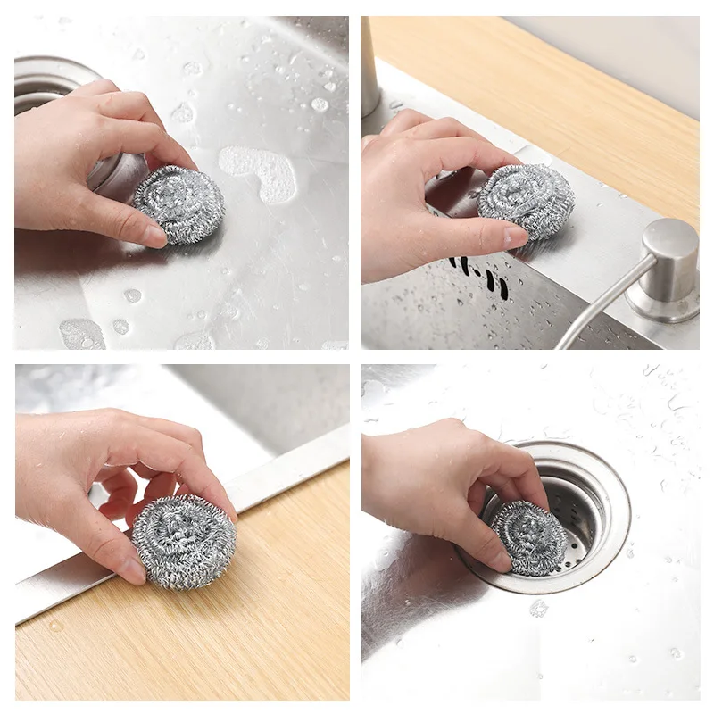 6 pcs Kitchen cleaning supplies Premium Stainless Steel Sponges Scrubbers Cleaning Ball, Especially for Tough Cleaning