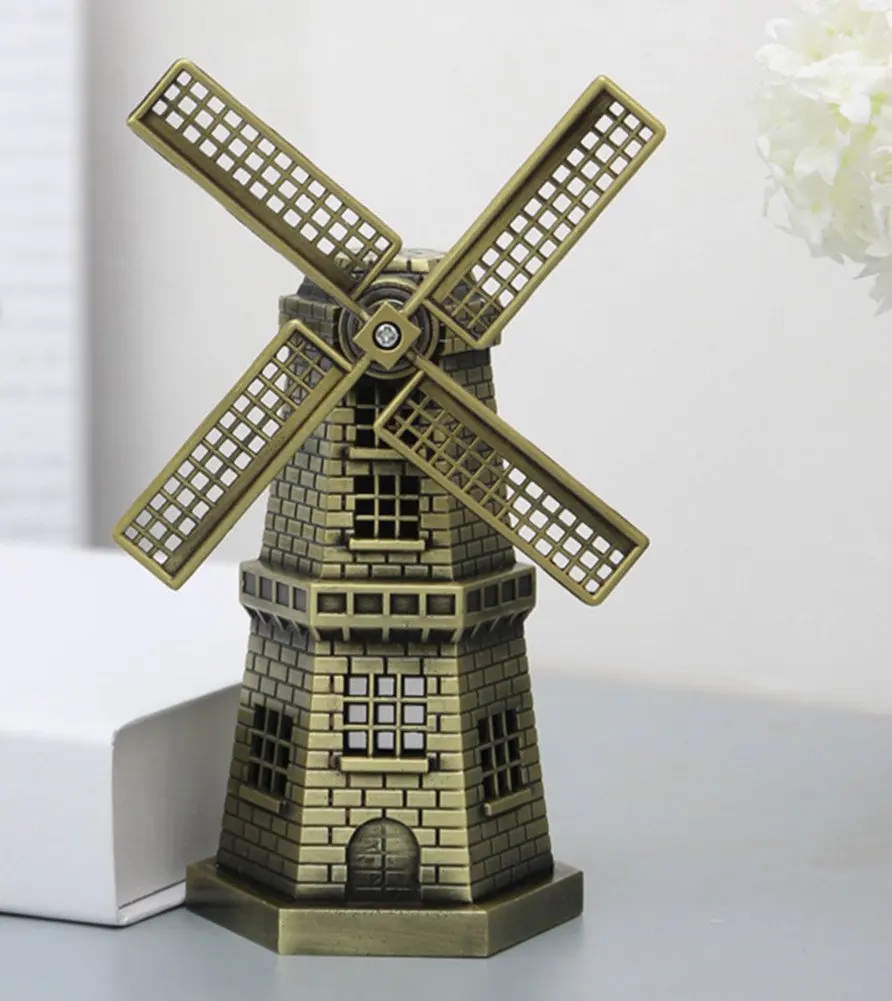18cm(7 Inch) Antique Bronze Dutch Windmill Model Metal Figurine Furnishing Article Holland Windmill Home Decor Ornament