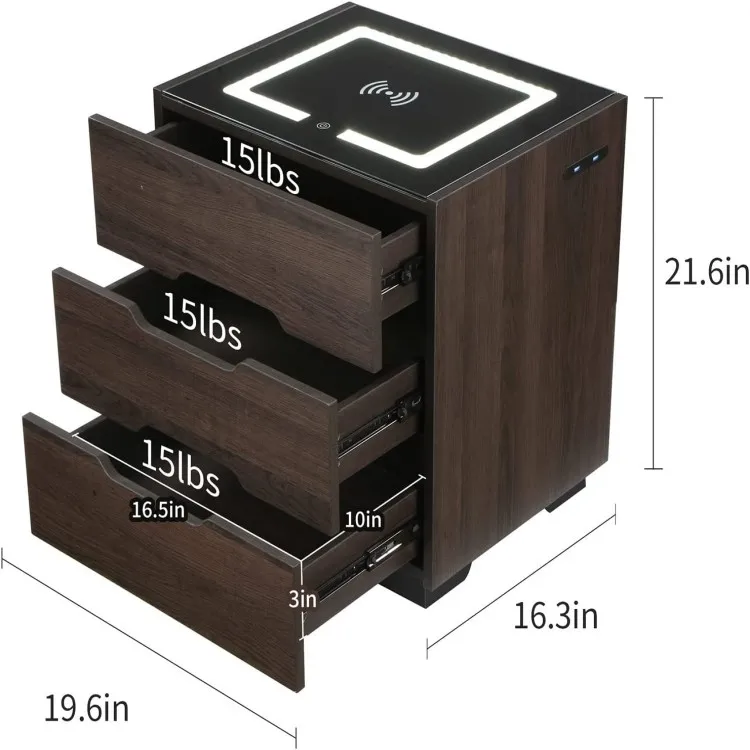 Новый дизайн классический кожаный роскошный чехол в тумбочка с беспроводной зарядной станции и светодиодными лампами, современный журнальный столик с туалетный столик с 3 ящиками тумбочка