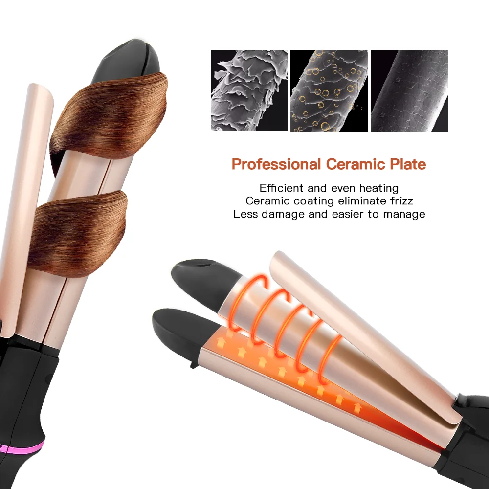 PRITECH Ceramic Portable Electric Womens Customized Straightener 2 in 1 Hair Curlers