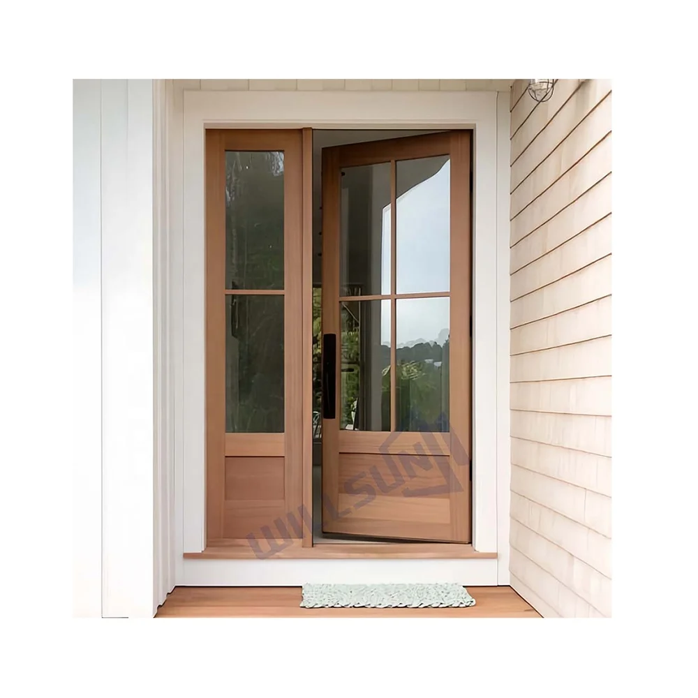 Factory wholesale wooden entry door with arched frame Solid Teak Wooden Entry Door