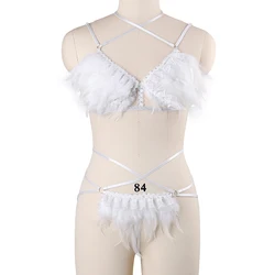 Custom Designer Fancy White Feather Bra And Thong Set Erotic Exotic Festival Dancewear Party Dance Rave Outfit