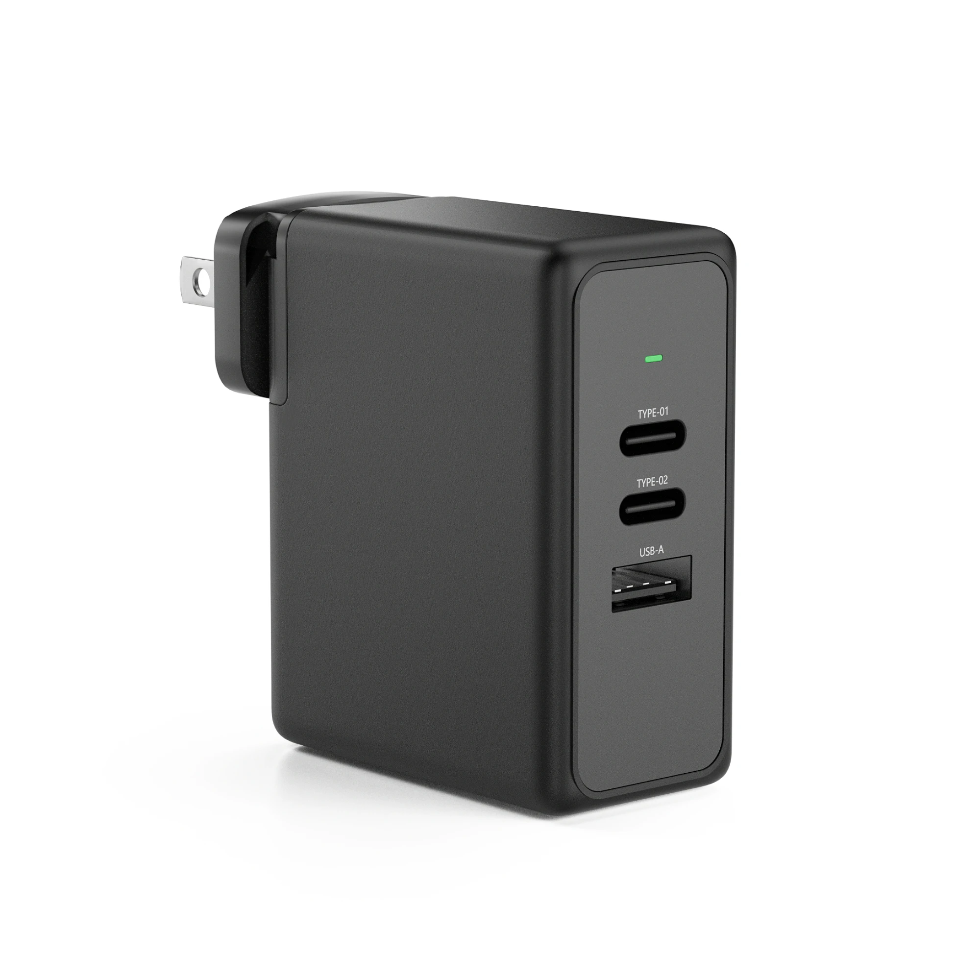 65W GaN Charger 3-Port, 1 USB-A + 2 Type-C Charger, Fast USB C Charger Compact EU/US/UK/AU Plug for iPhone/iPad Pro/laptop