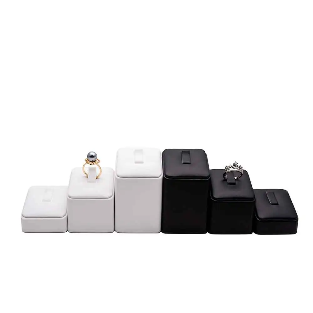Wholesale Bulk High Quality Rectangle Black/White PU Jewelry Ring Display Stand In Stock For Sale