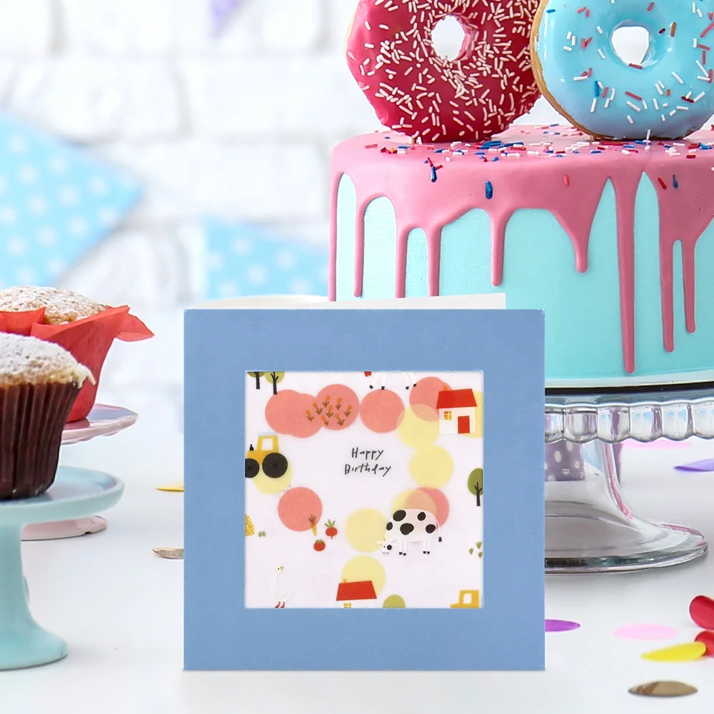 New Creative Wholesale Hand Made Lovely Custom Printing Folding Blue Square Birthday Greeting Cards with Envelope