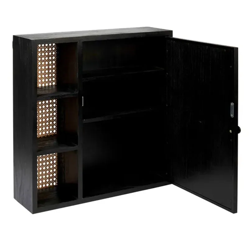 Wall Mounted Rattan Modern Storage Wall Bathroom Cabinet With Mirror
