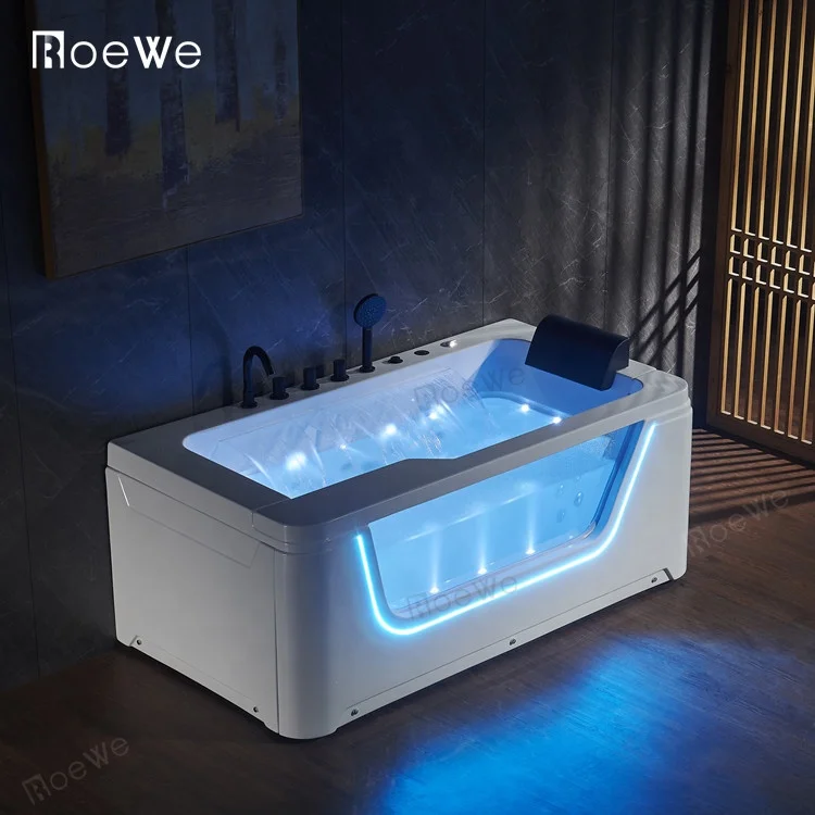 Japanese Sex Massage Glass Whirlpool Bathtub Waterfall Sexy Massage 1 Piece Modern 3 Side Apron with LED Light Reversible Roewe