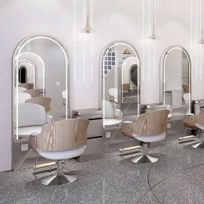 Modern New Barber Shop Mirror with LED Lamp Floor Full Body Hairdressing Mirror Hair Salon Barber Shop Special Mirror